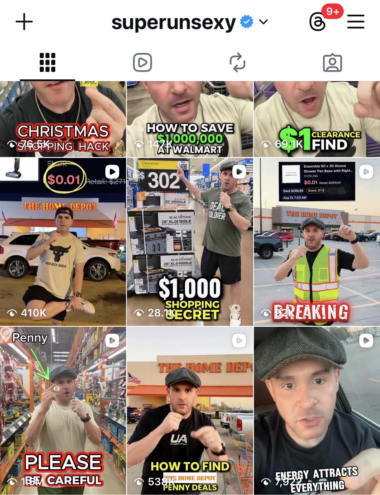 superunsexy Instagram content grid showing Deal Soldier videos